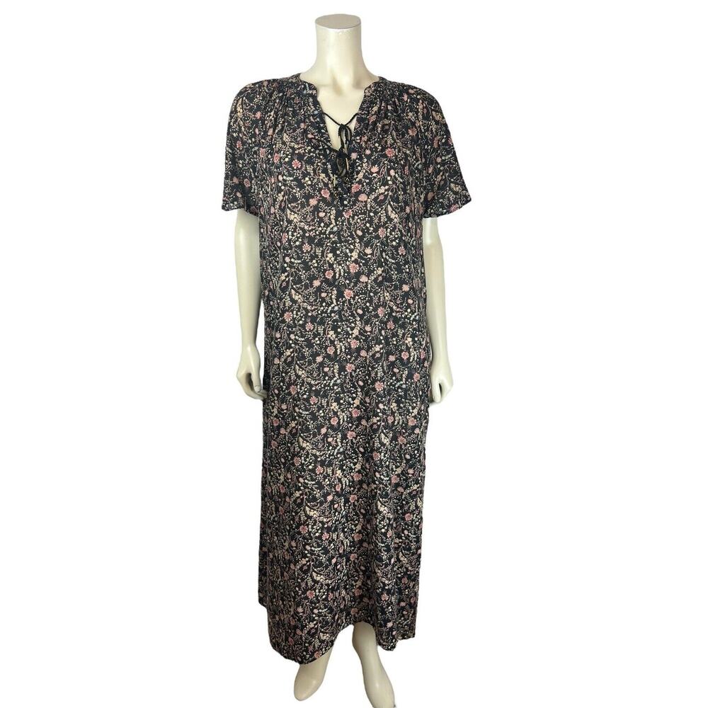 Doen Floral Print Tasseled Midi Dress Size S Kaftan Mumu Boho Short Sleeve Small